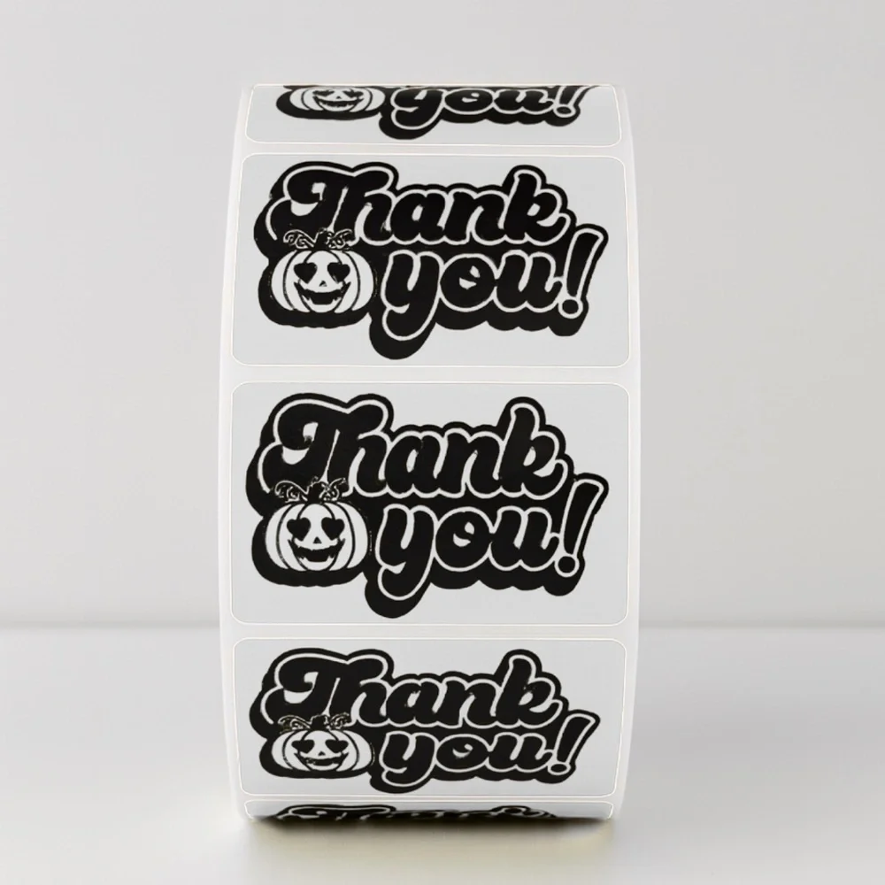 Halloween Thank You Stickers | Pumpkin Labels for Fall Packaging & Gifts